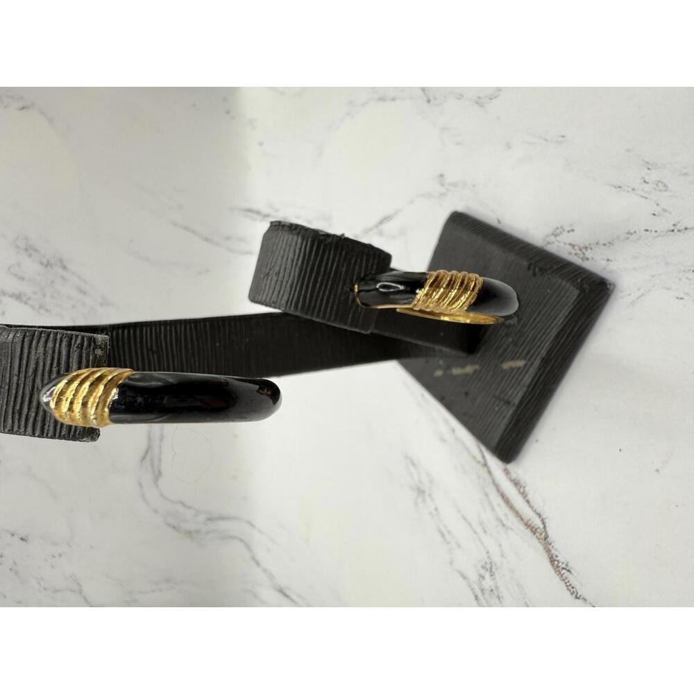 Womens Chic Retro Black & Gold Hoop Earrings